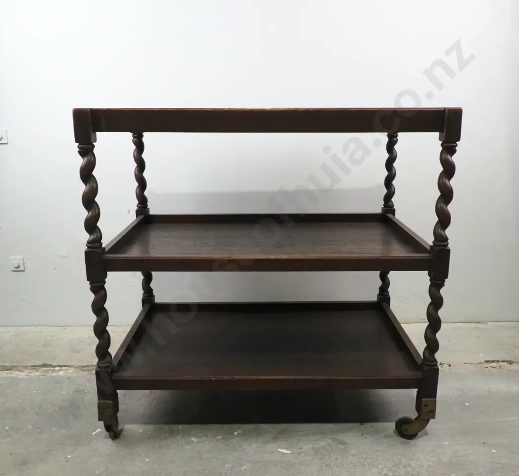Oak Barley Twist Two Tier Tea Trolley. Circa 1920 Image 1++