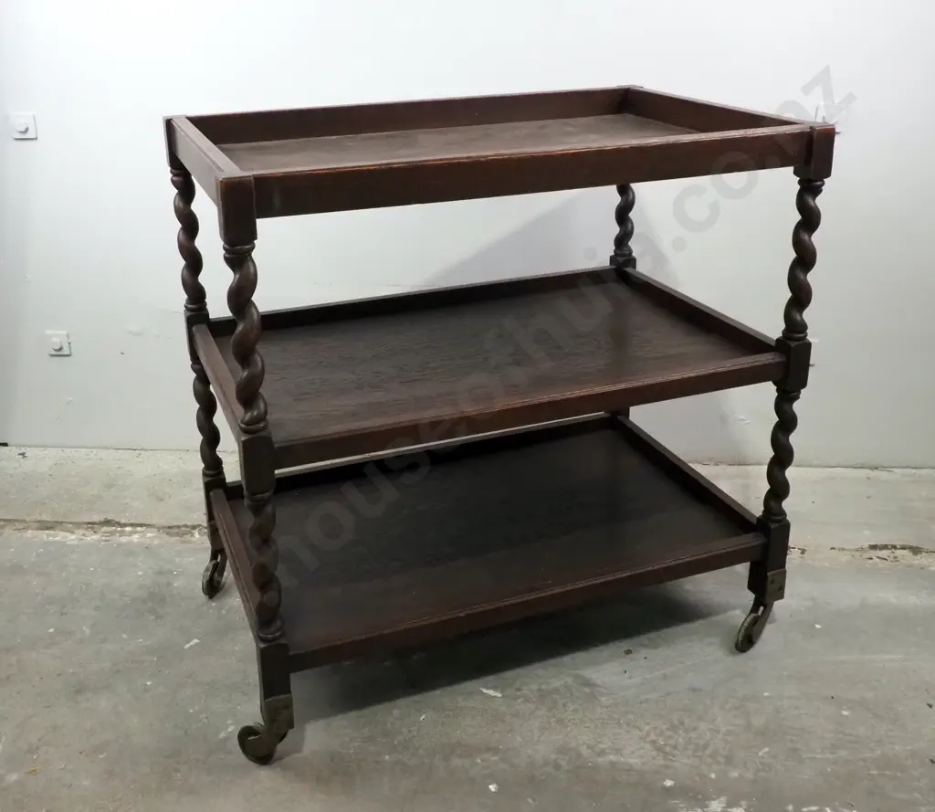 Oak Barley Twist Two Tier Tea Trolley. Circa 1920 Image 1++