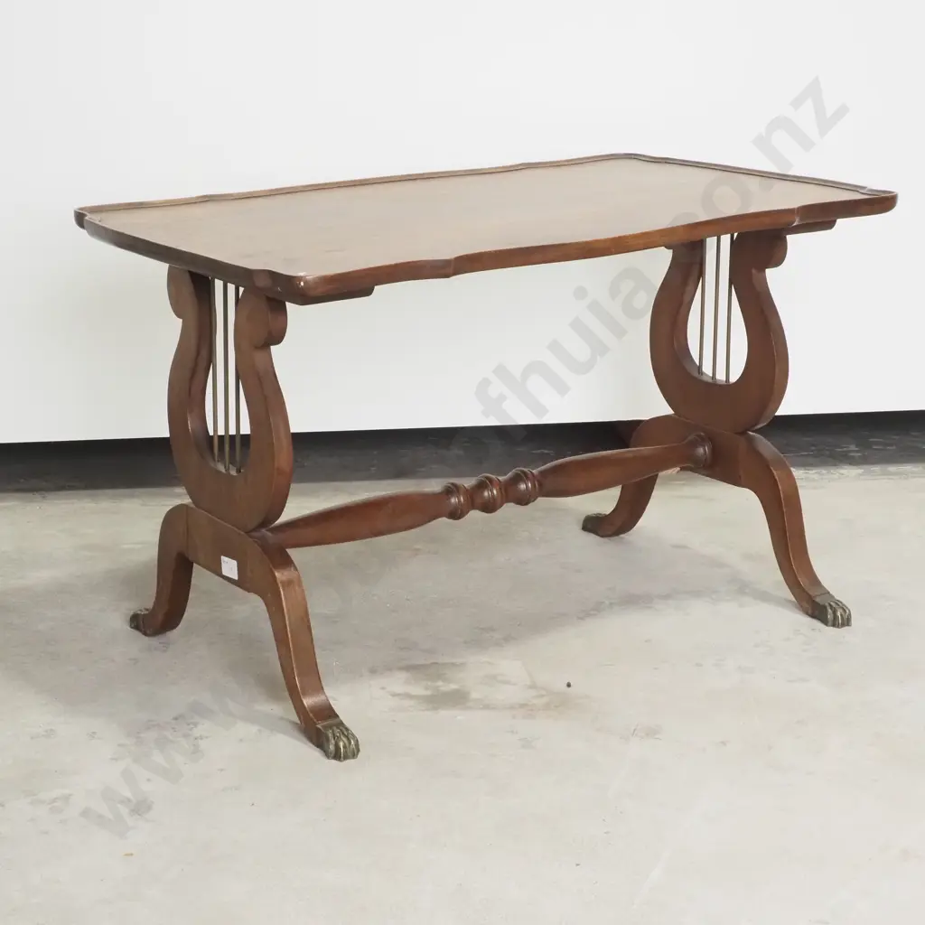 Vintage Mahogany & Oak Coffee Table w Lyre Ends Image 1++