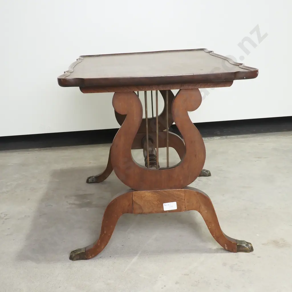 Vintage Mahogany & Oak Coffee Table w Lyre Ends Image 1++