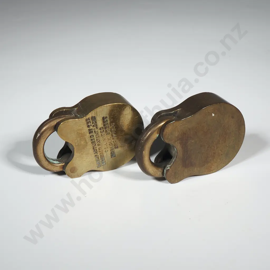 Two Vintage Brass  Padlocks Made By Wormalds Patent, One Marked 1925 & The Words CU & The Other w The Words BU Image 1++