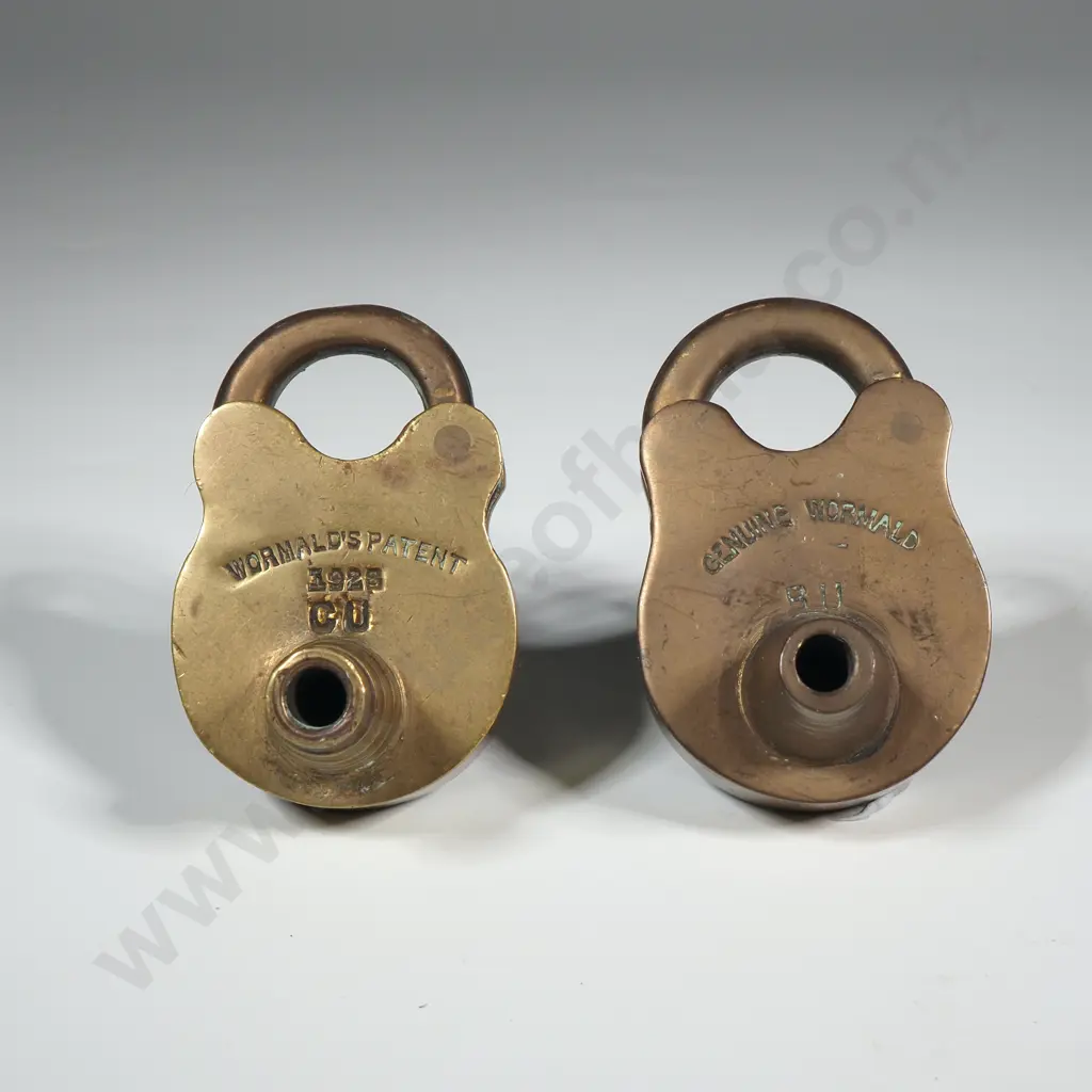 Two Vintage Brass  Padlocks Made By Wormalds Patent, One Marked 1925 & The Words CU & The Other w The Words BU Image 1++