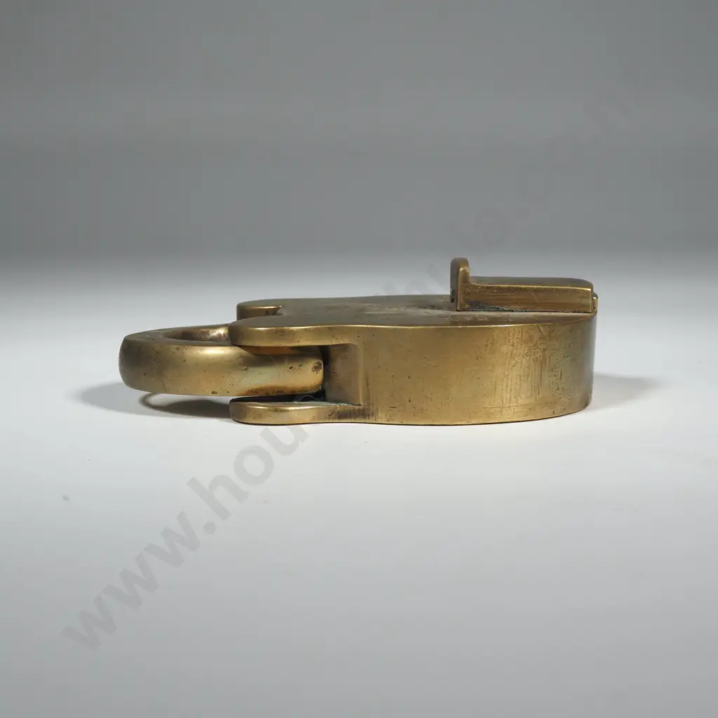 Vintage Brass Lever Padlock Made By Walter Newbold & Co. Of London. The Lock w Sliding Key Hole Cover Image 1++