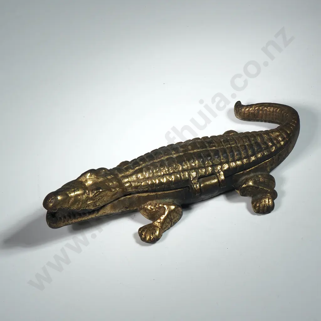 Unusual Antique Brass Crocodile  Cigarette & Matches Box Holder By Linton Image 1++