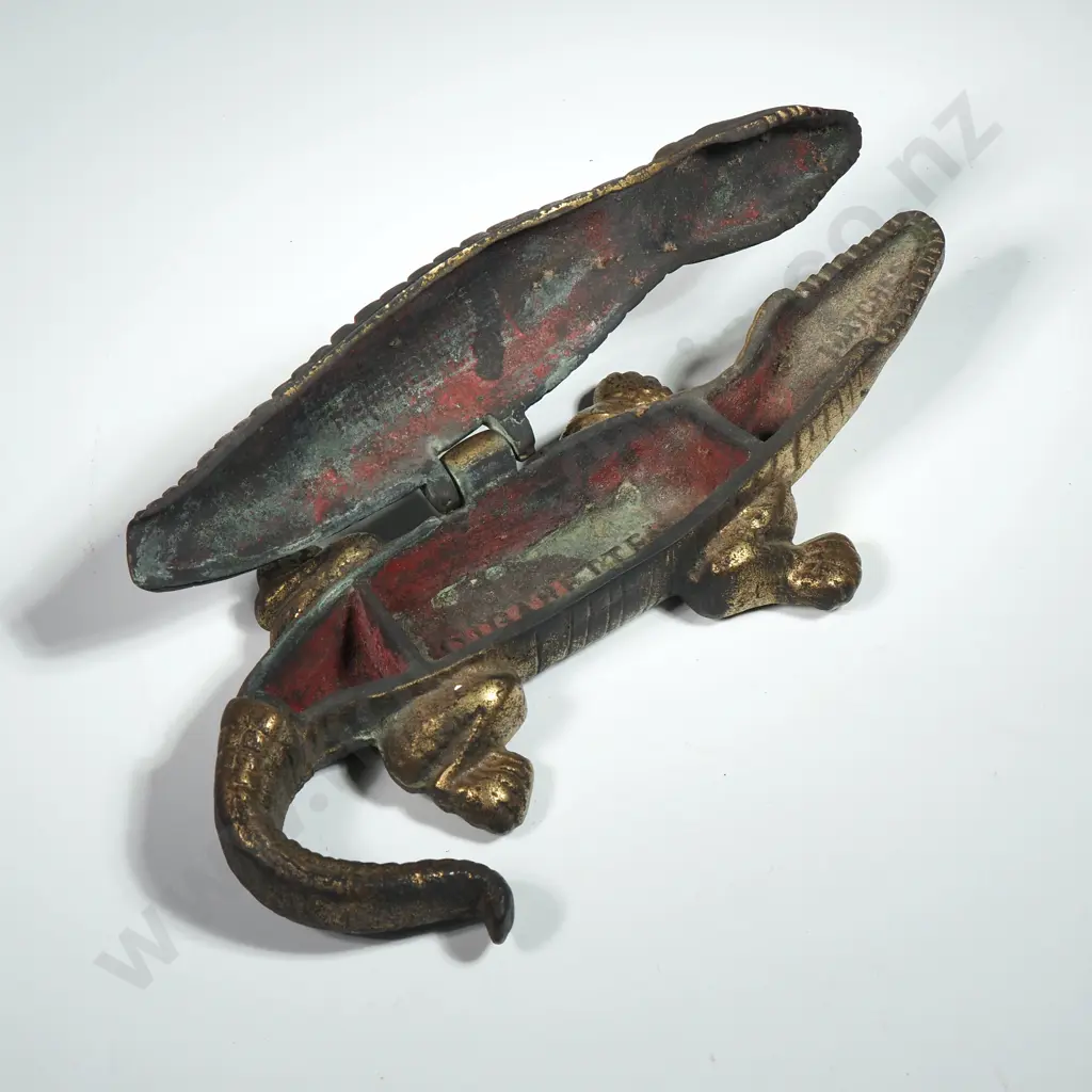 Unusual Antique Brass Crocodile  Cigarette & Matches Box Holder By Linton Image 1++