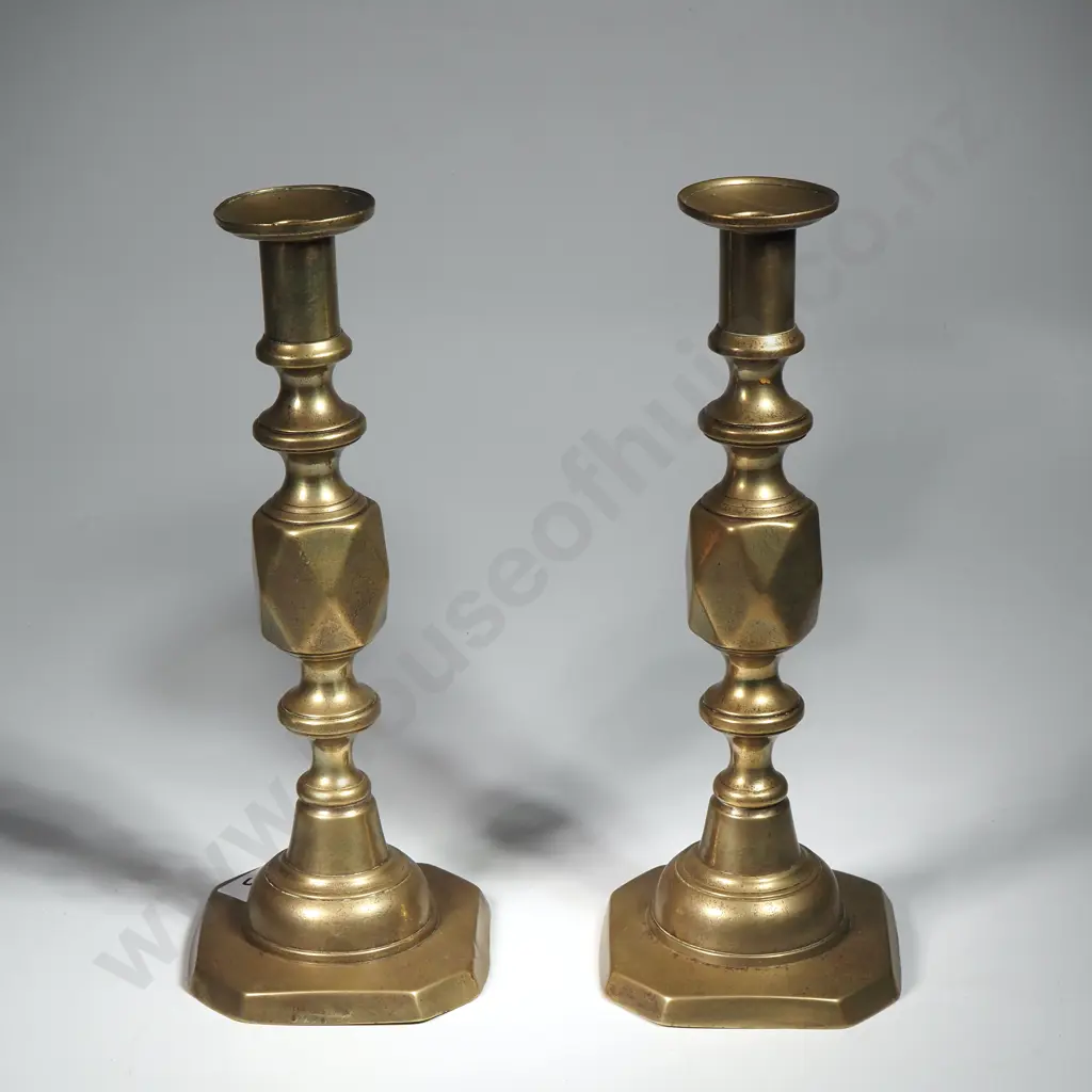 Pair of Antique Brass "Queen of Diamonds" Candlestick Image 1++
