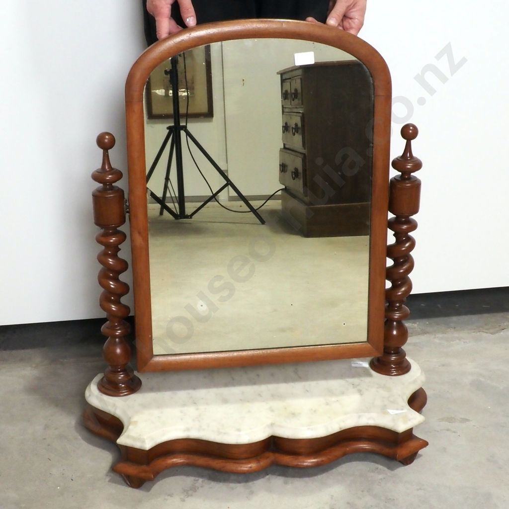 Victorian Mahogany Toilet Mirror w Shaped Marble Top Stand & Barley Twist Supports A/F Image 1++