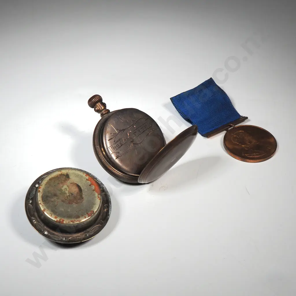 Silver Plate Salt Dish w Liner - Metal Pocket Watch A/F & Royal Visit Medal 1553-54 Image 1++