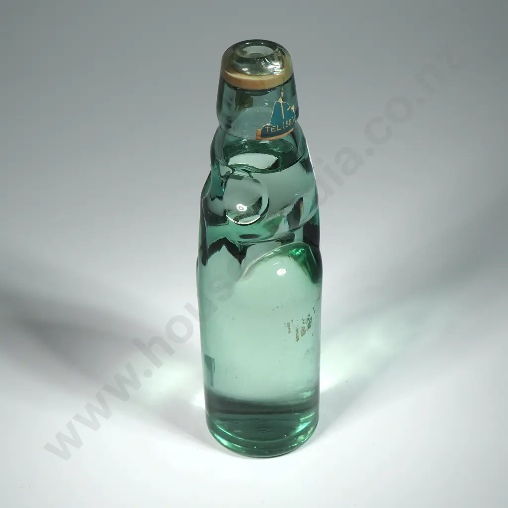 Codd Neck Green Glass Soda Bottle w Marble Stopper Made In Japan Image 1++