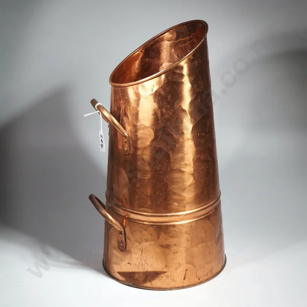 Vintage Funnel Shaped Copper Coal Scuttle Image 1++