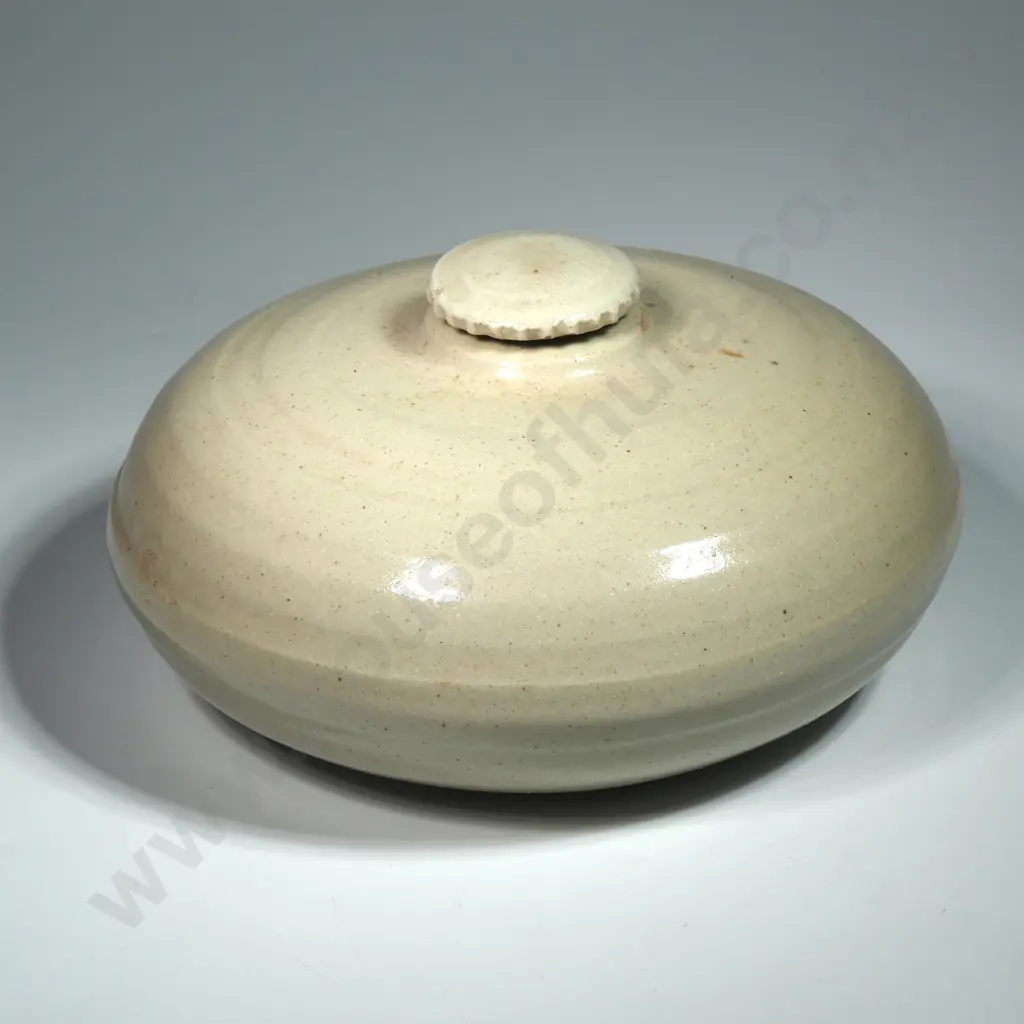 Round Stoneware Hot Water Bottle. Made By Timaru Potteries Image 1++
