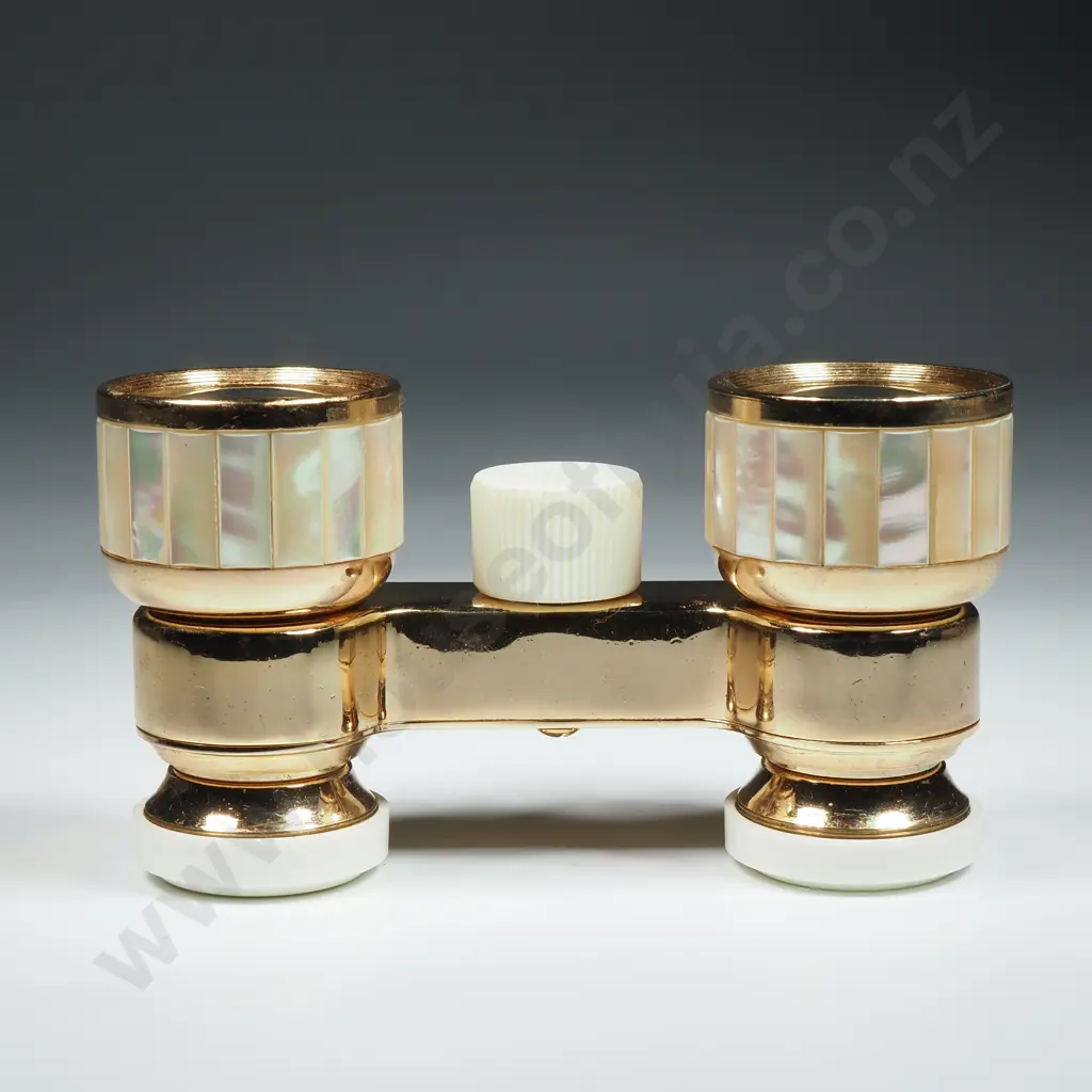 Vintage Crescent Pearlized Mother of Pearl Opera Glasses In Case & Original Box Image 1++