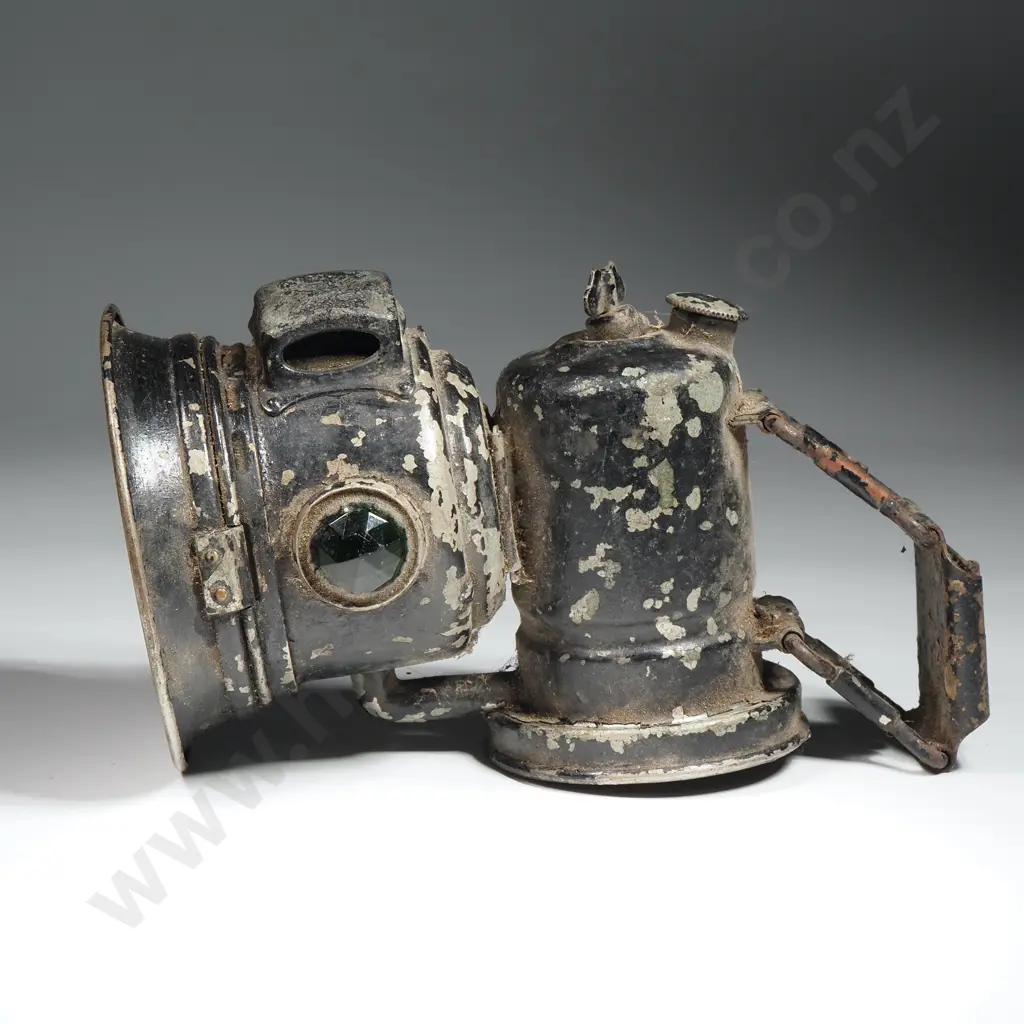 Rare Vintage Miller Regalite Acetylene Bicycle Lamp w Green Side Lights. Glass Cracked Image 1++