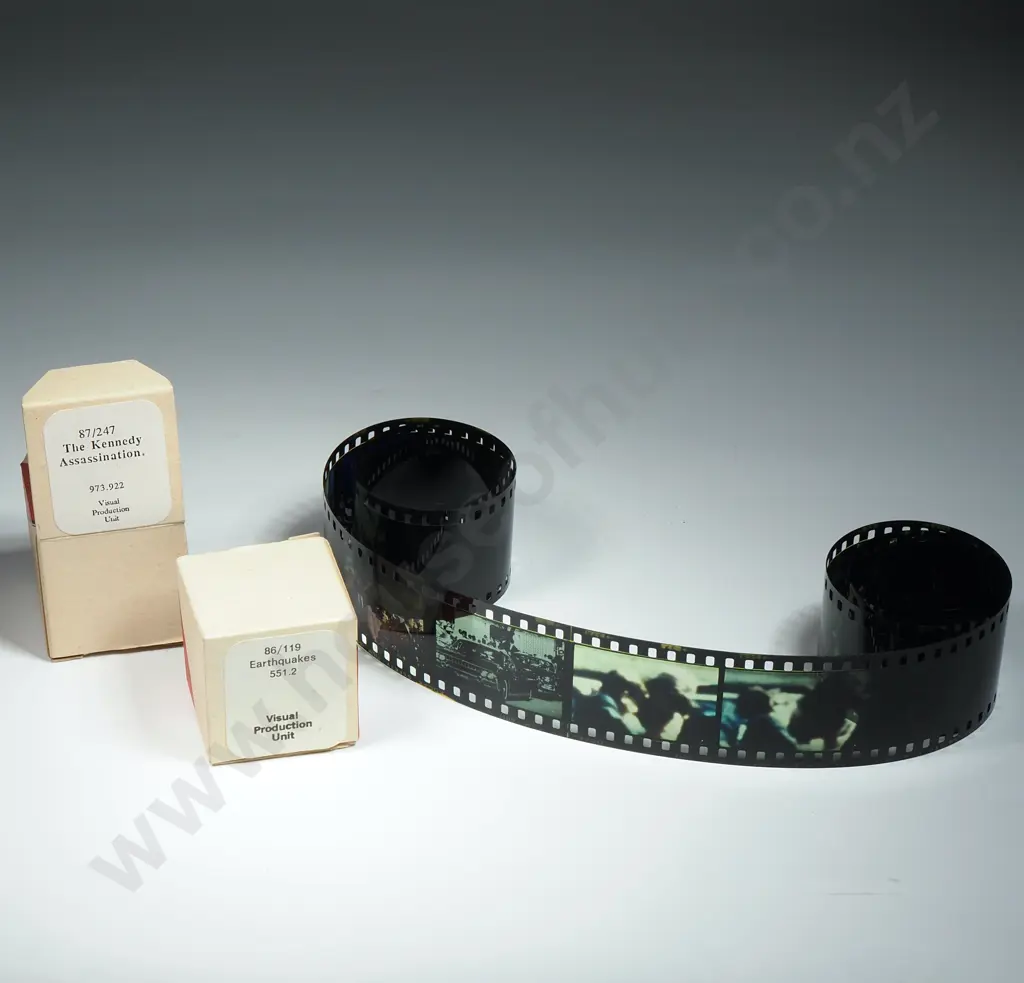 Two Vintage Educational Filmstrip Produced by Department of Education - Earthquakes & The Kennedy Assasination Image 1++
