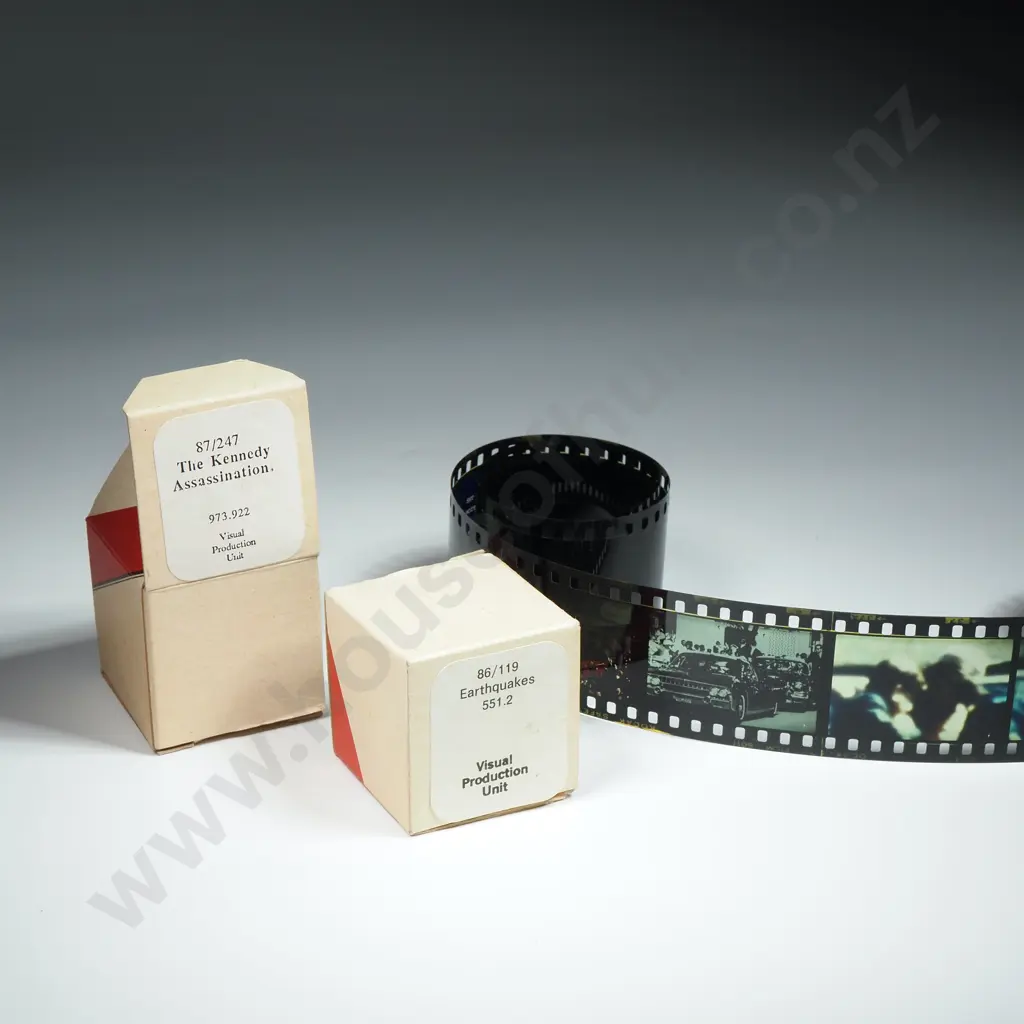 Two Vintage Educational Filmstrip Produced by Department of Education - Earthquakes & The Kennedy Assasination Image 1++