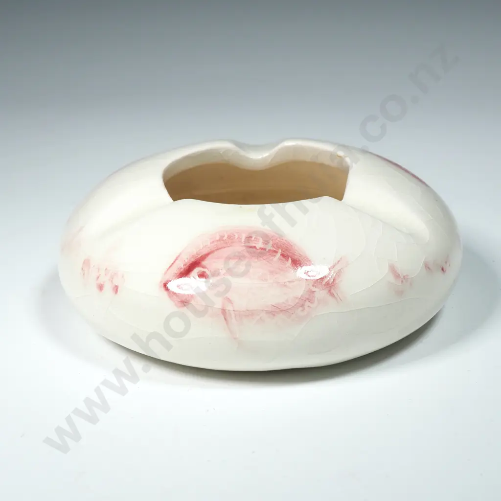 Handcrafted Small Ashtray By EC Harrison Smith Decorated w Pink Flatfish Image 1++