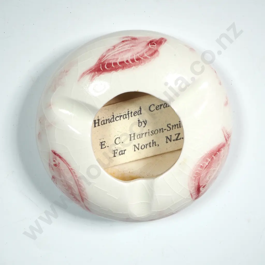 Handcrafted Small Ashtray By EC Harrison Smith Decorated w Pink Flatfish Image 1++