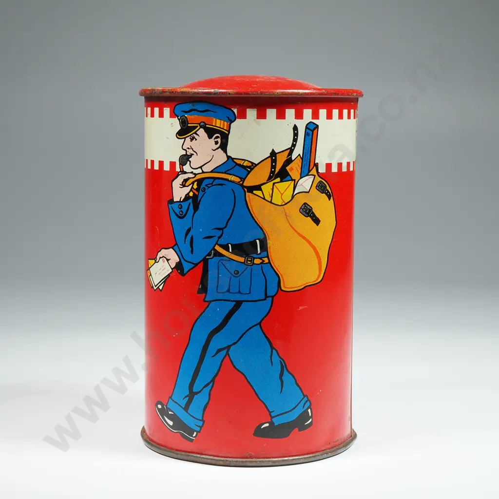 English Tin Money Box Shaped As A Red Pillar Box A.Harvey & Sons Image 1++