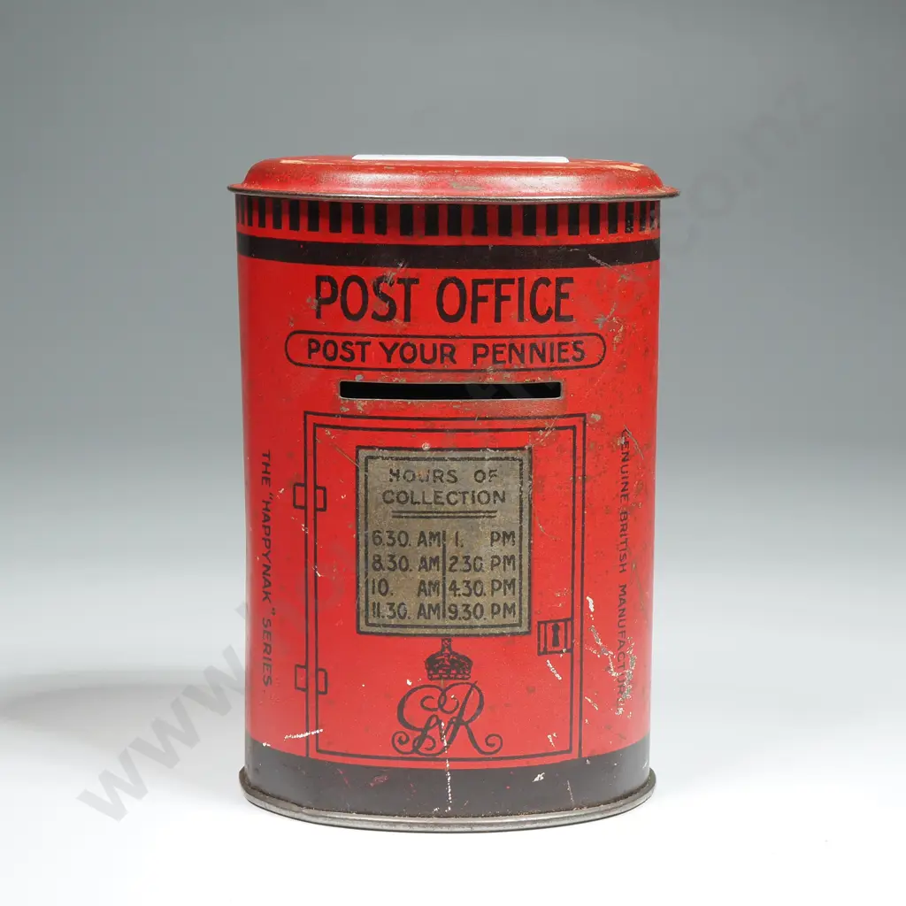 Vintage Tin Money Box Shaped Like a British Post Box Produced By JS Fry & Sons Ltd Bristol & Somerdale England  Image 1++