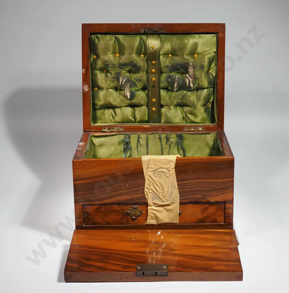 Victorian Walnut Jewellery Box. The Front Opening To Reveal Another Drawer Below Compartmentalized For Jewellery Image 1++