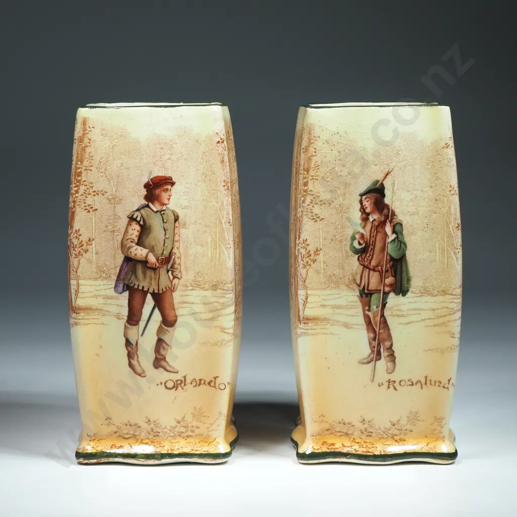 Pair of Royal Doulton Vases in the Shakespeare Pattern - Rosalind & Orlando Image 1++