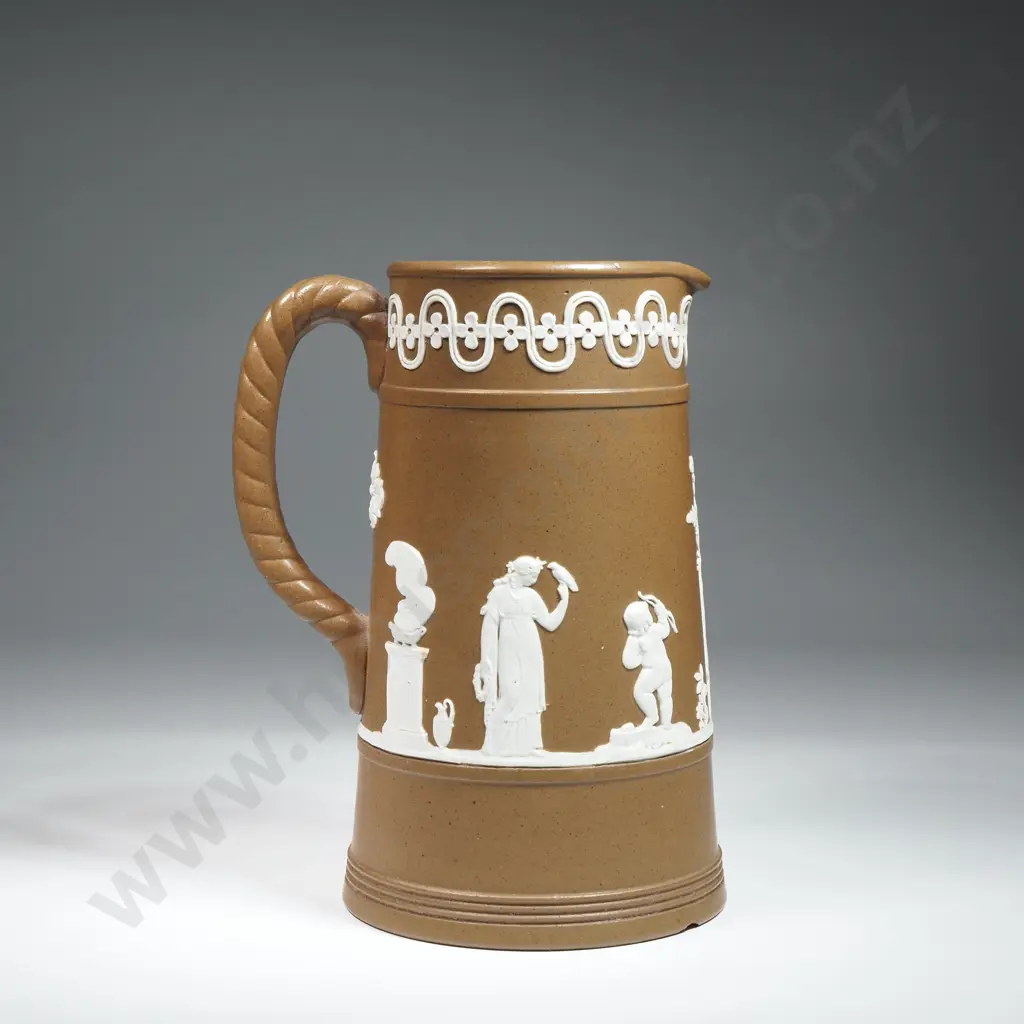 Antique James Dudson Brown Jasperware Pitcher. Image 1++