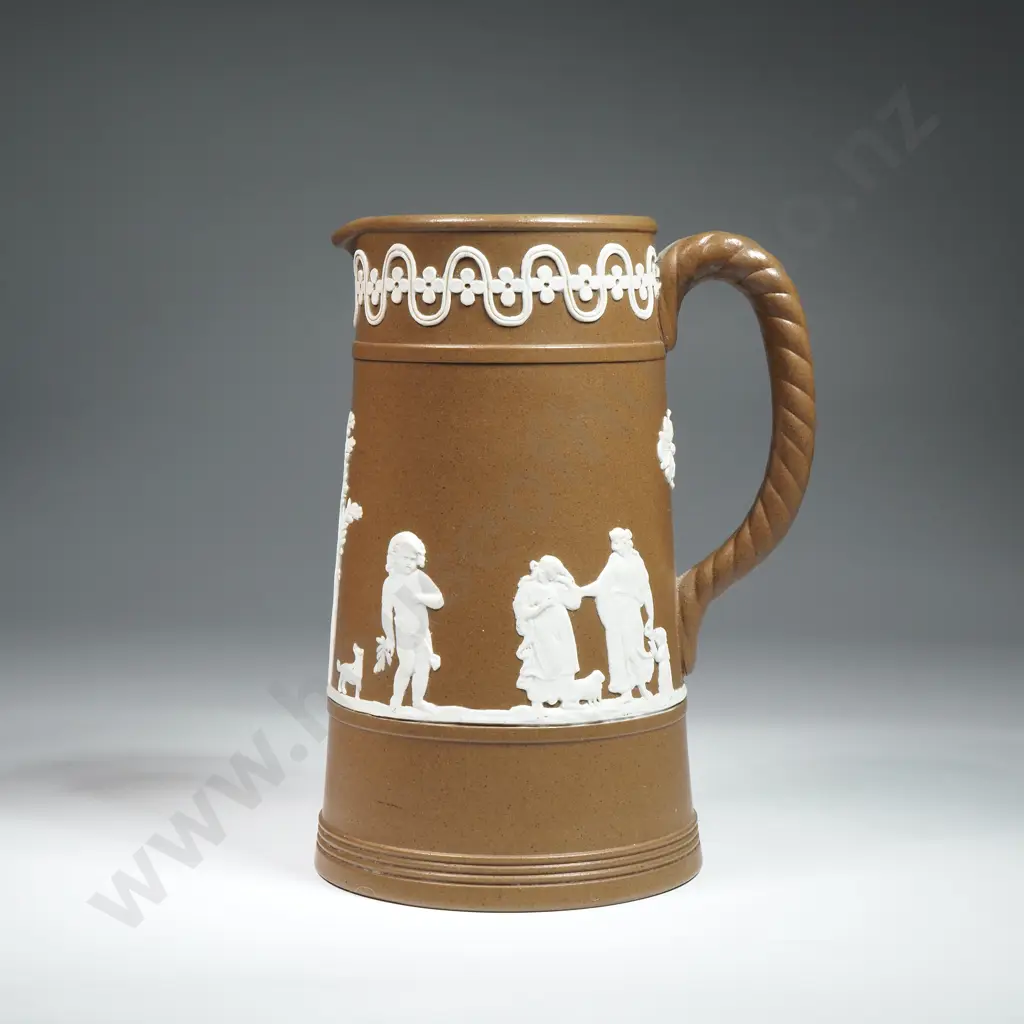 Antique James Dudson Brown Jasperware Pitcher. Image 1++