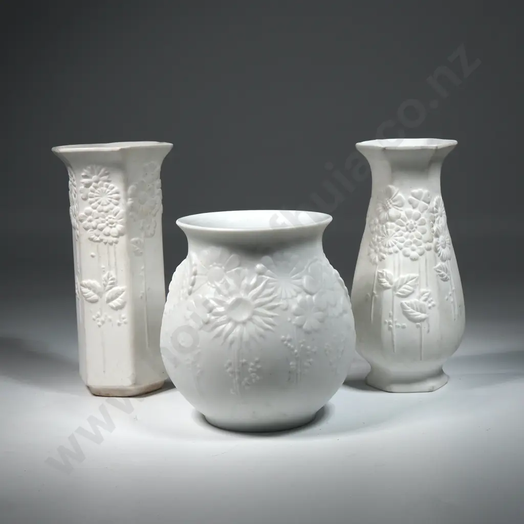 Lot of Three Pieces of Bisque Porcelain, One w Kaiser Maker's Mark. Image 1++