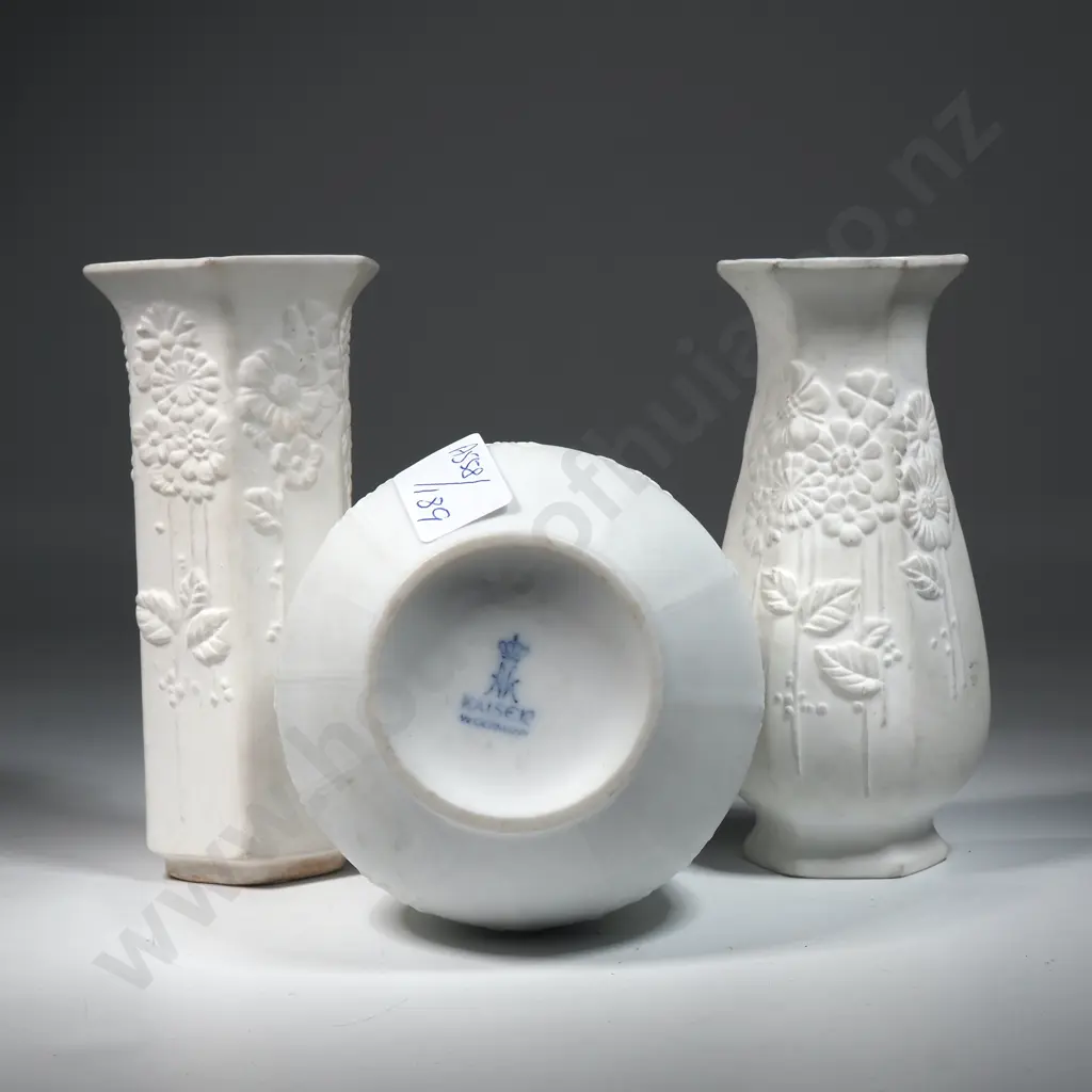 Lot of Three Pieces of Bisque Porcelain, One w Kaiser Maker's Mark. Image 1++