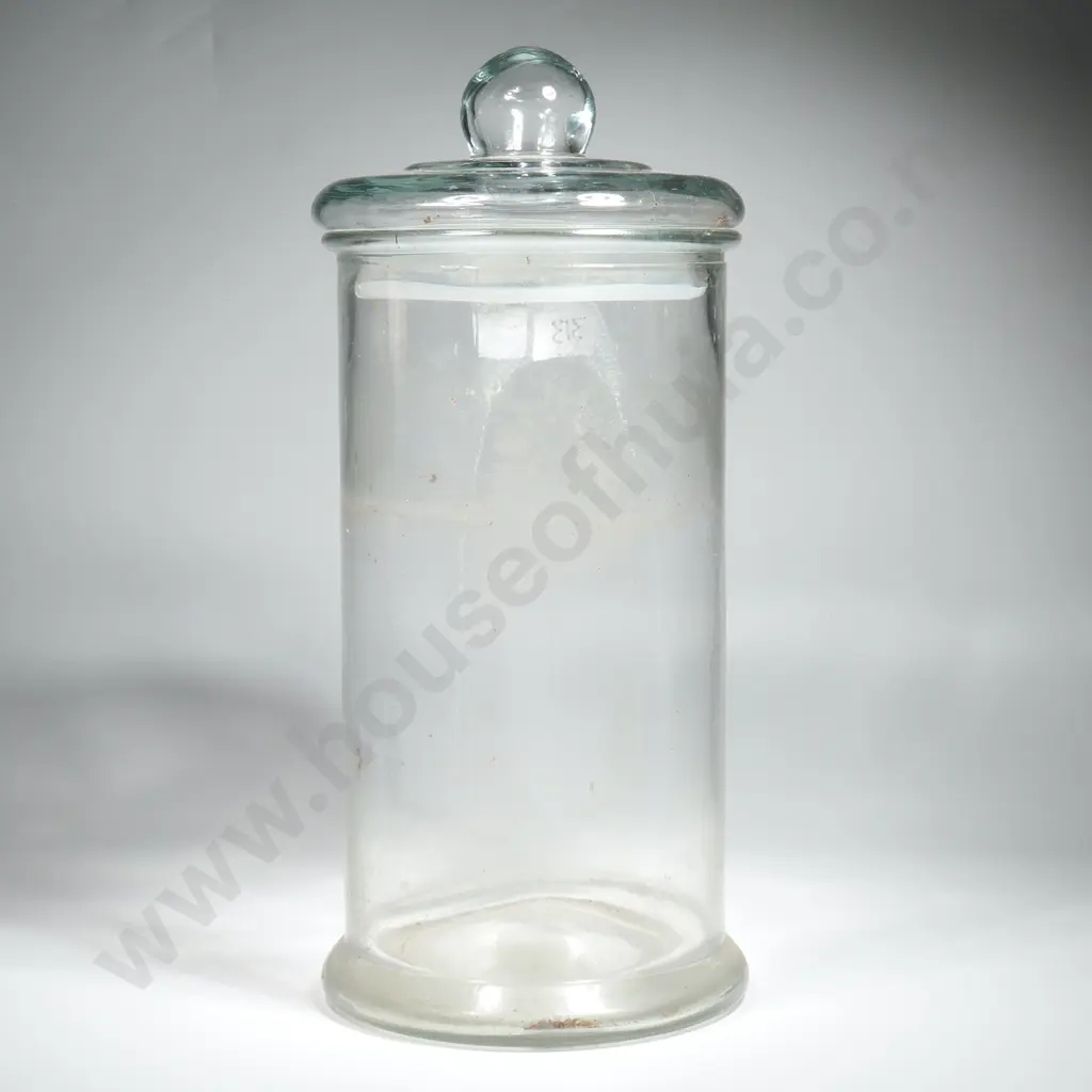 Large Vintage Clear Glass Storage Jar. Probably For Sweets. & W Straight Cylindrical Body & Knob Handle. Image 1++