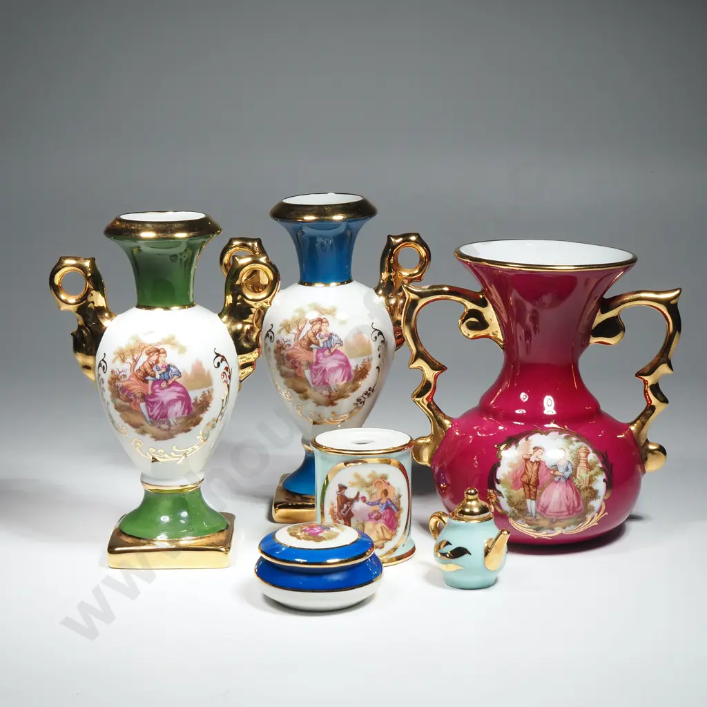 Five Items of Limoges including Three Vases, Miniature Teapot & a Small Trinket Box Image 1++