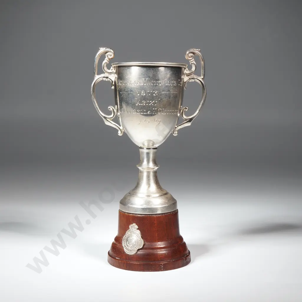 Sterling Silver Auckland Yacht Club Cup 1968-1969 on Wooden Base Image 1++