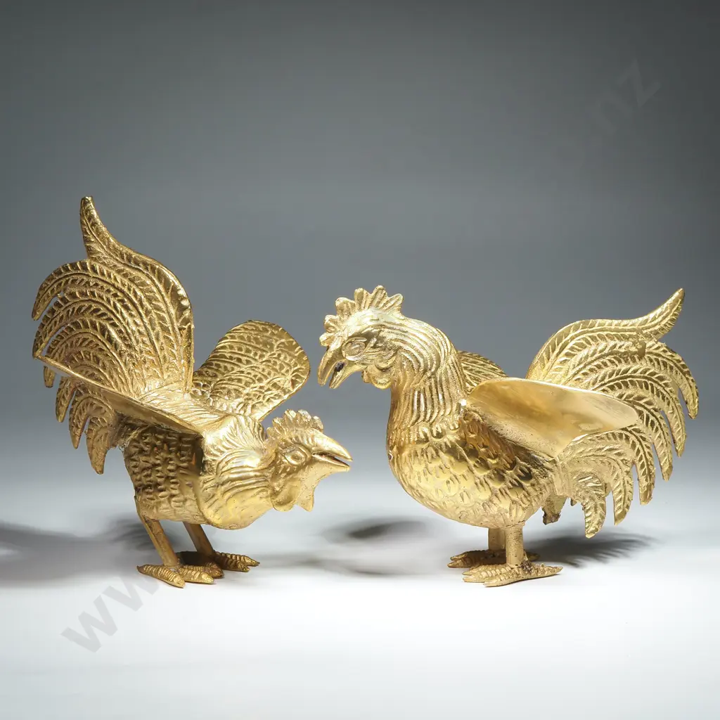 Vintage Italian Brass Roosters Image 1++