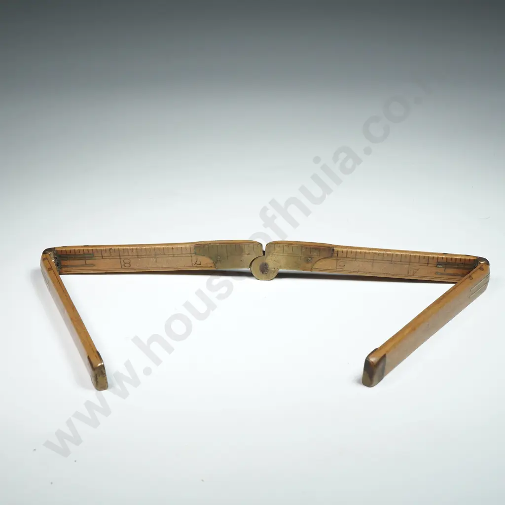 Antique 12" Wood & Brass Folding Ruler Image 1++