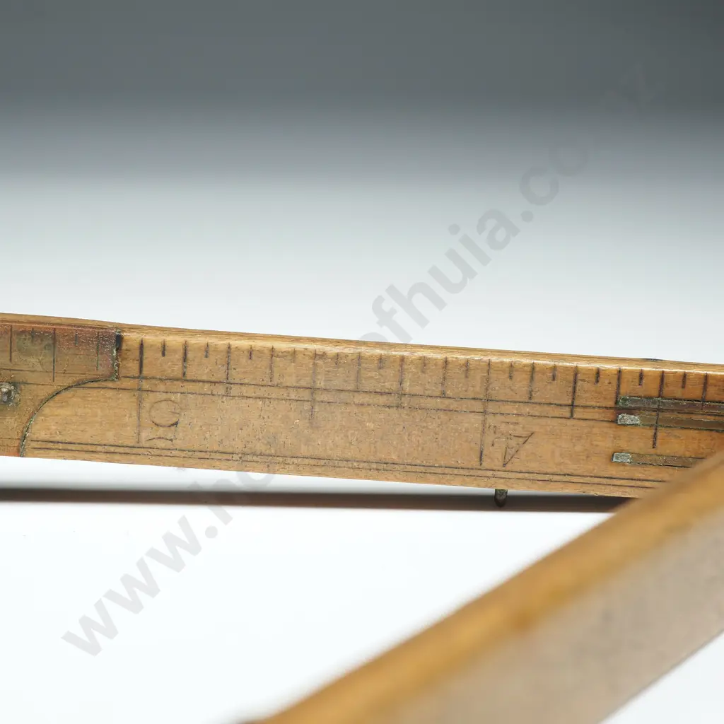 Antique 12" Wood & Brass Folding Ruler Image 1++