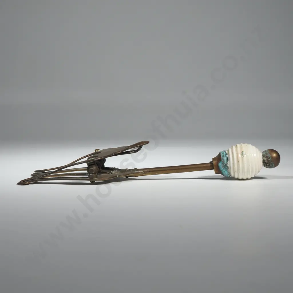 Large Brass Paper Clip In The Form Of A Lyre With Porcelain Finial  Image 1++