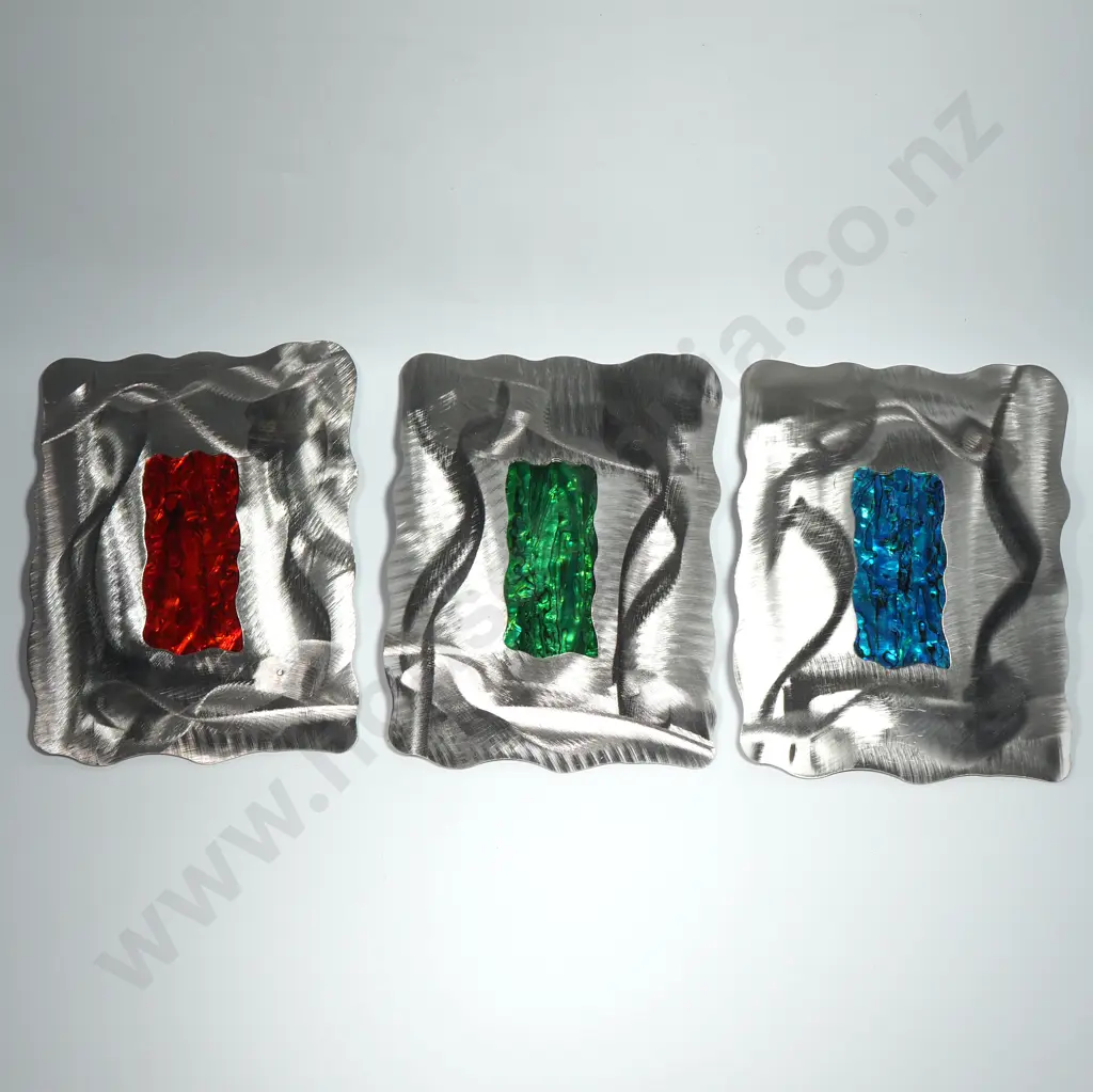 NZ Brushed Stainless Steel & Paua Shell Wall Art x 3 Image 1++