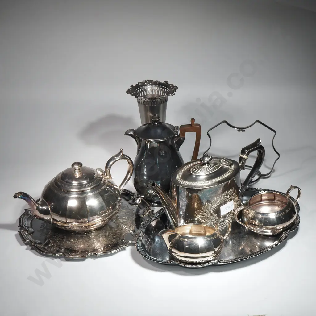 Quantity Of Silver Plate including A Three Piece Teaset & Trays Image 1++
