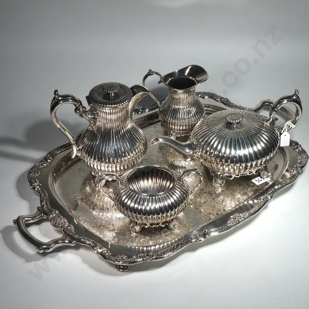 Quality Vintage EPBM Silver Plated Four Piece Tea Set w Fluted Decoration Image 1++
