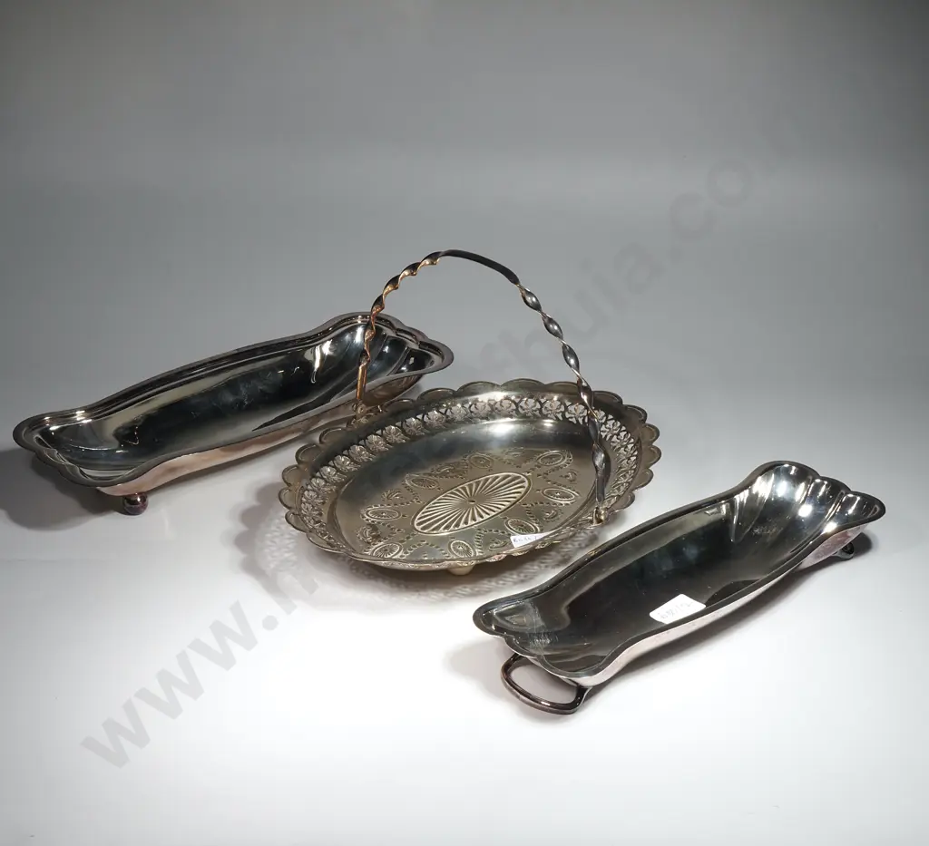 Silver Plated Cake Basket & Lidded Oblong  Entree Dish Image 1++