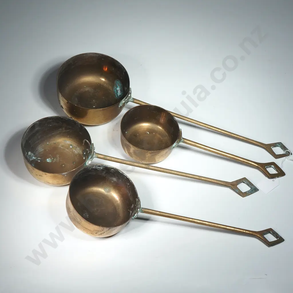 Four Brass Measuring Cups In The Form Of Saucepans. Image 1++