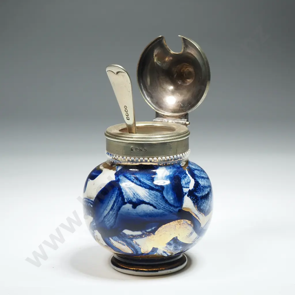 Victorian English/German Condiment Jar w/ Spoon- EPNS Image 1++