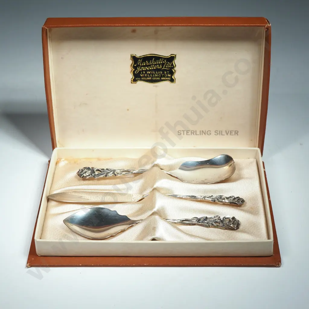 Boxed Sterling Silver Butterknife, Jam Spoon & Sugar Spoon Image 1++