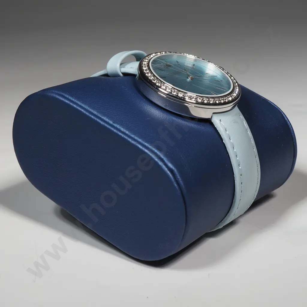 Baby Blue Genuine Leather Swarovski Daytime Watch on Pillow - 180mm Image 1++