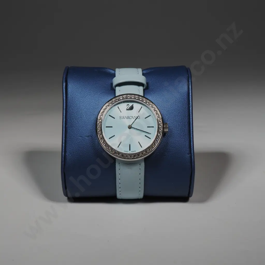 Baby Blue Genuine Leather Swarovski Daytime Watch on Pillow - 180mm Image 1++
