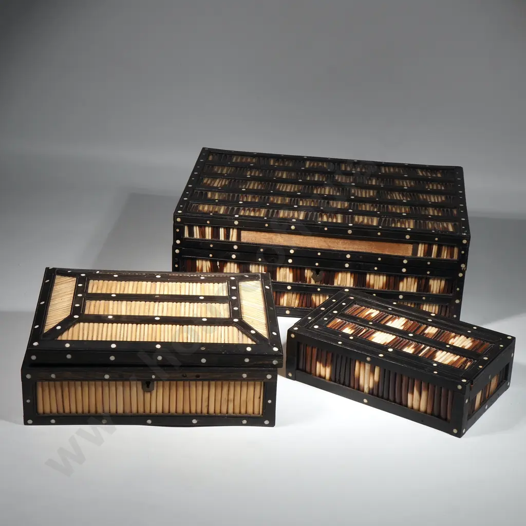 Three Porcupine Quill Trinket Boxes. Image 1++
