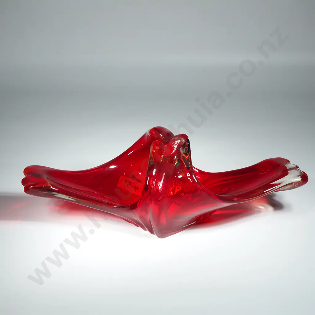 Vintage Koshida  Red Glass Bowl w Clear Glass Trim Image 1++