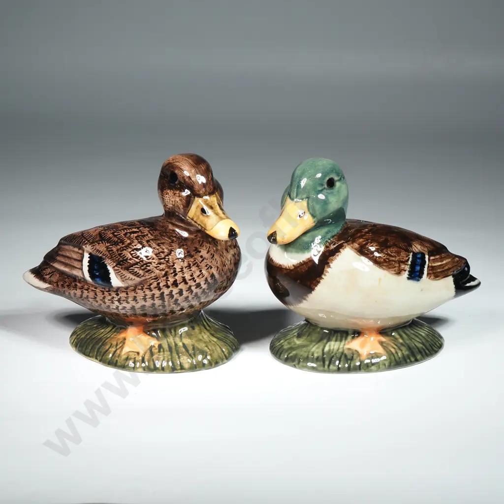 Pair Of Ceramic Mallard Duck Figurines Designed By Quail Pottery  Image 1++