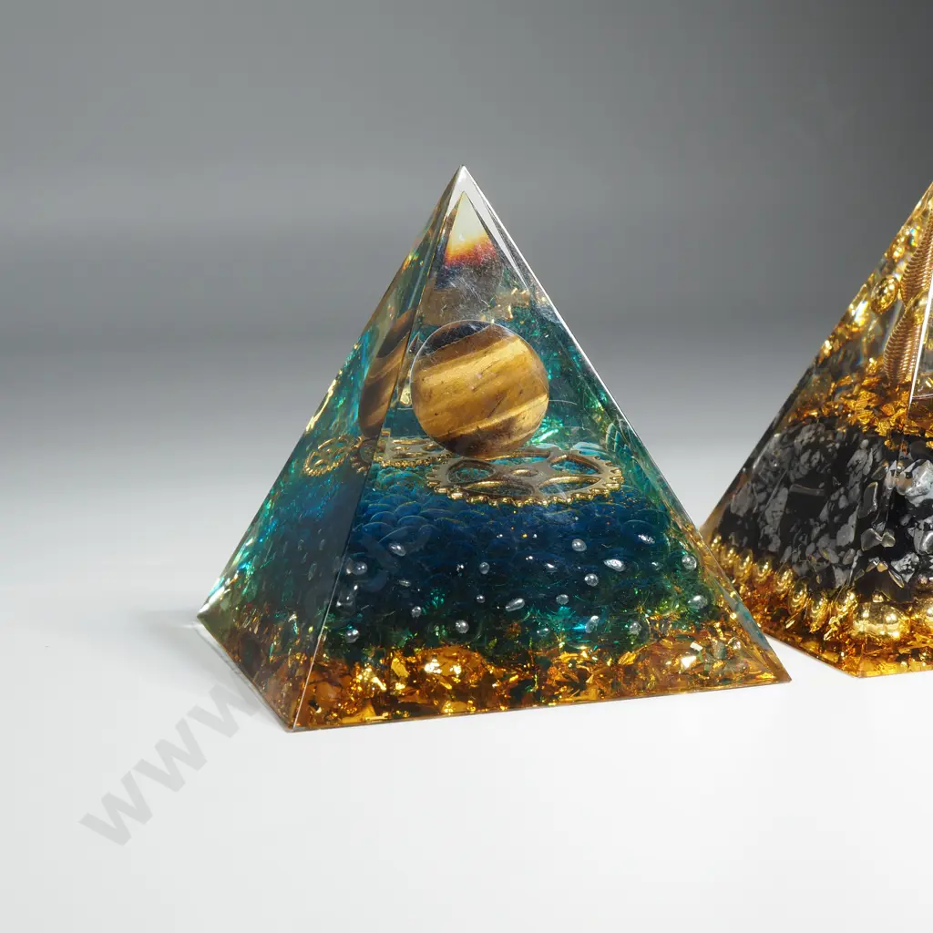 Collection of Three Meditation Healing Pyramids- 2 x  Tiger Eye & Obsidean Image 1++
