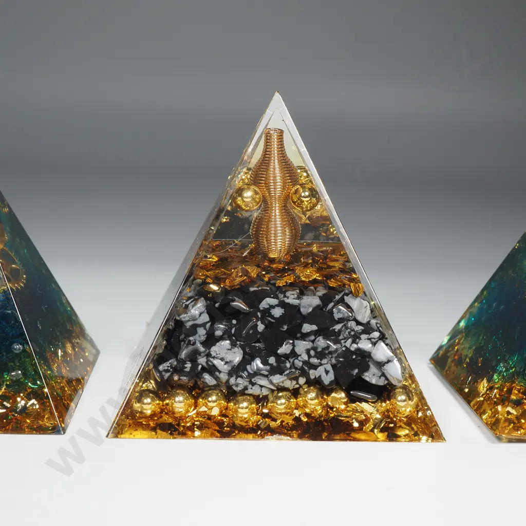 Collection of Three Meditation Healing Pyramids- 2 x  Tiger Eye & Obsidean Image 1++